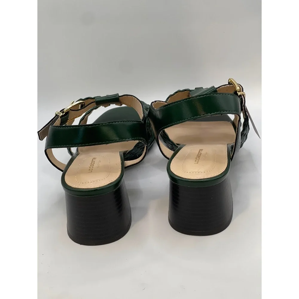 Liz Claiborne Clegan Green Woven Block Heel Sandals Square Toe Wide Width 11W